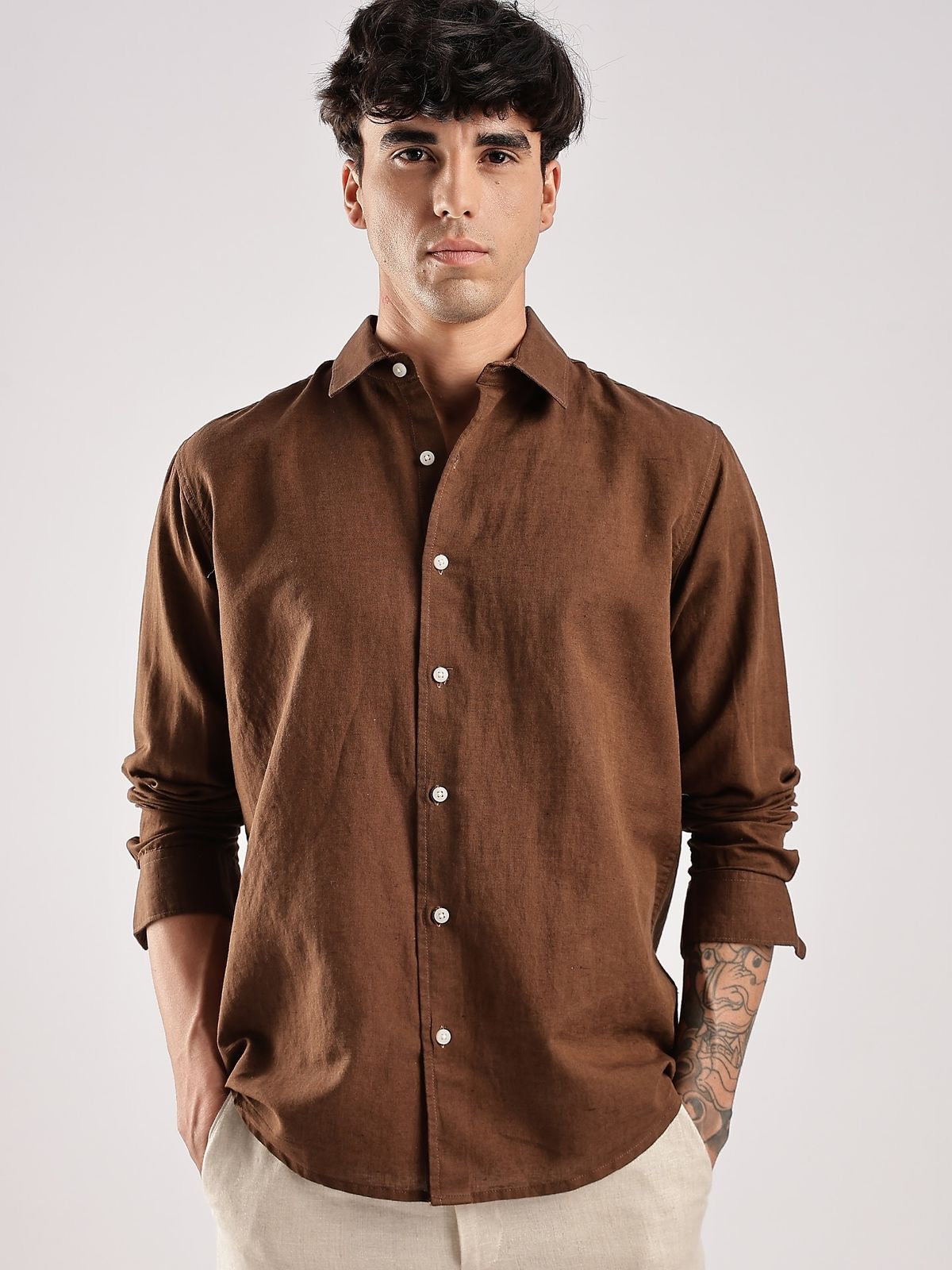 Chocolate Brown Pure Linen Solid
Shirt