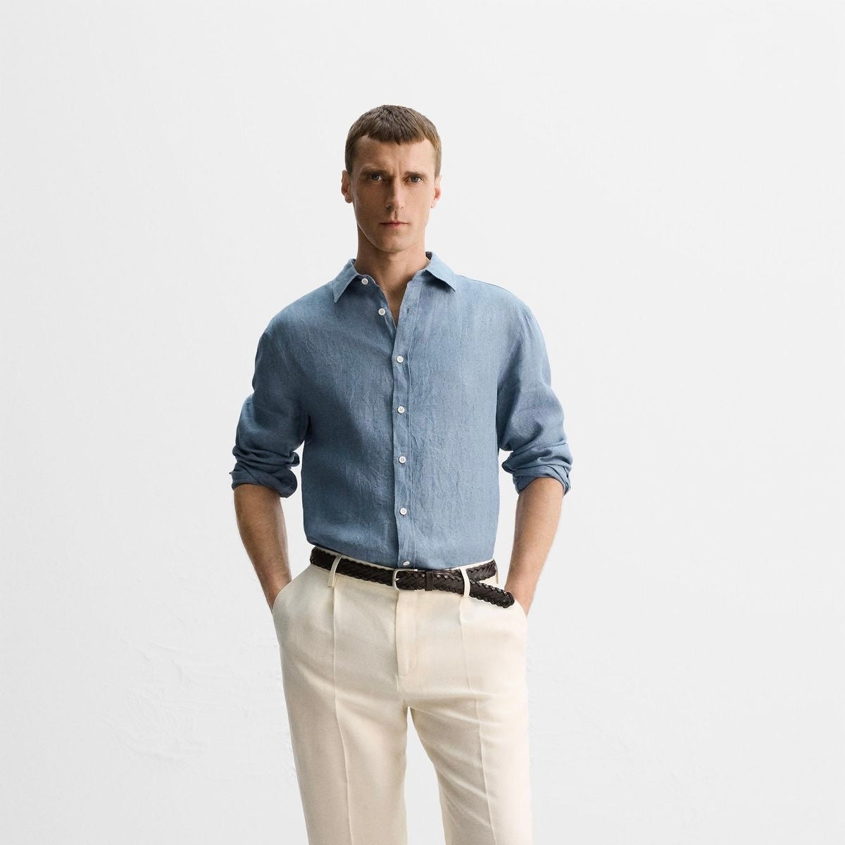 light blue linen shirt