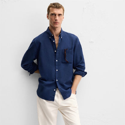 navy blue linen shirt