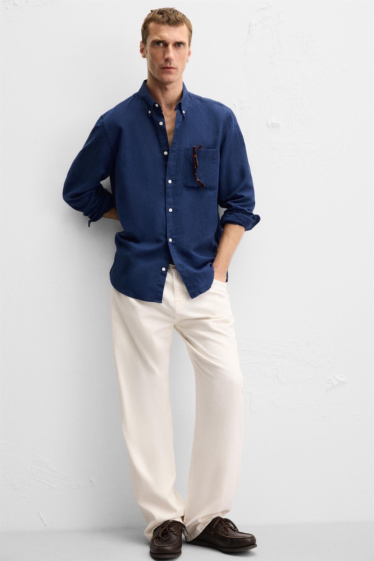 navy blue linen shirt