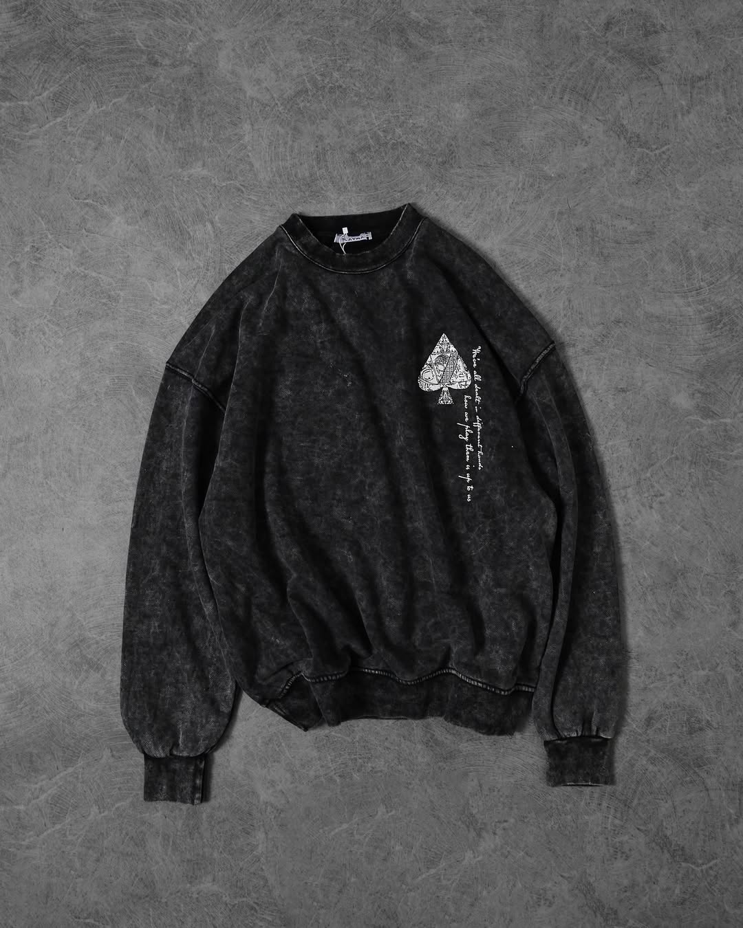 black, vintage‑washed crew neck T-shirt