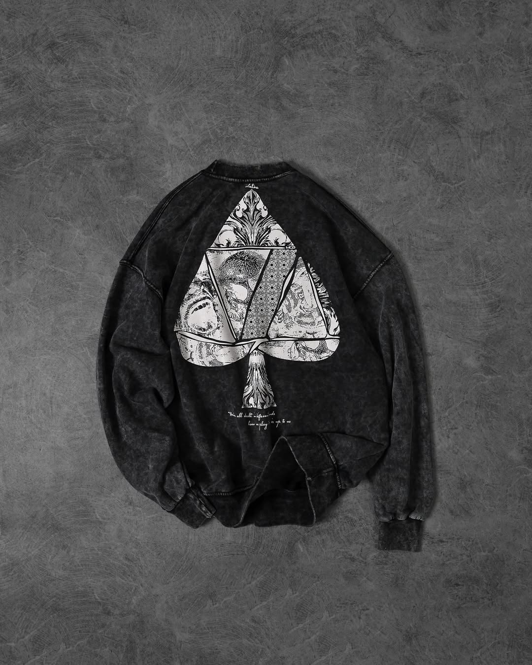 black, vintage‑washed crew neck T-shirt