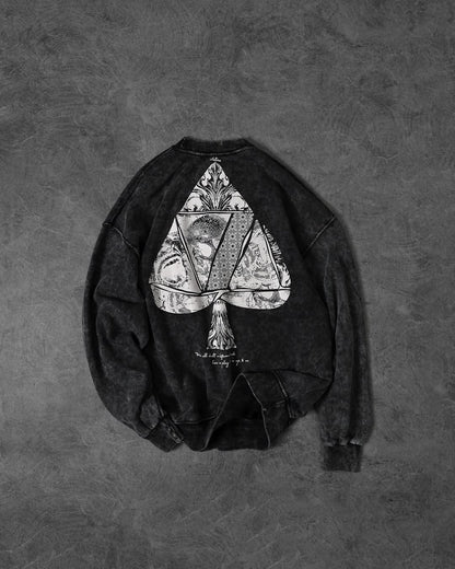 black, vintage‑washed crew neck T-shirt