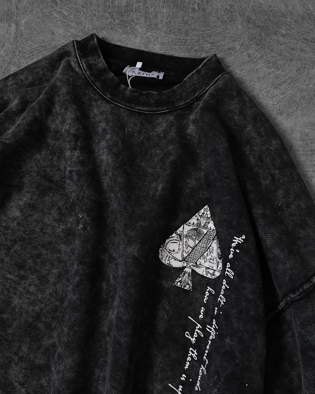 black, vintage‑washed crew neck T-shirt