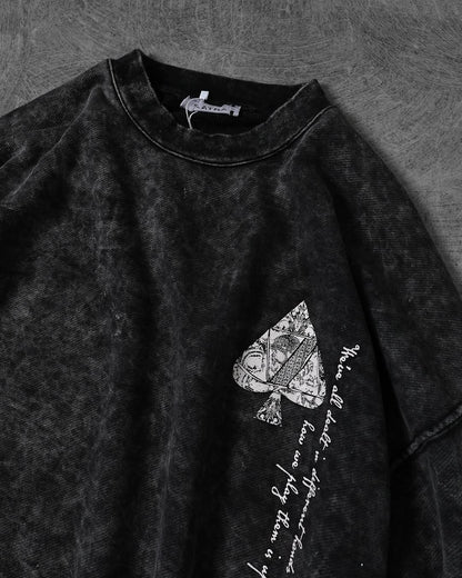 black, vintage‑washed crew neck T-shirt