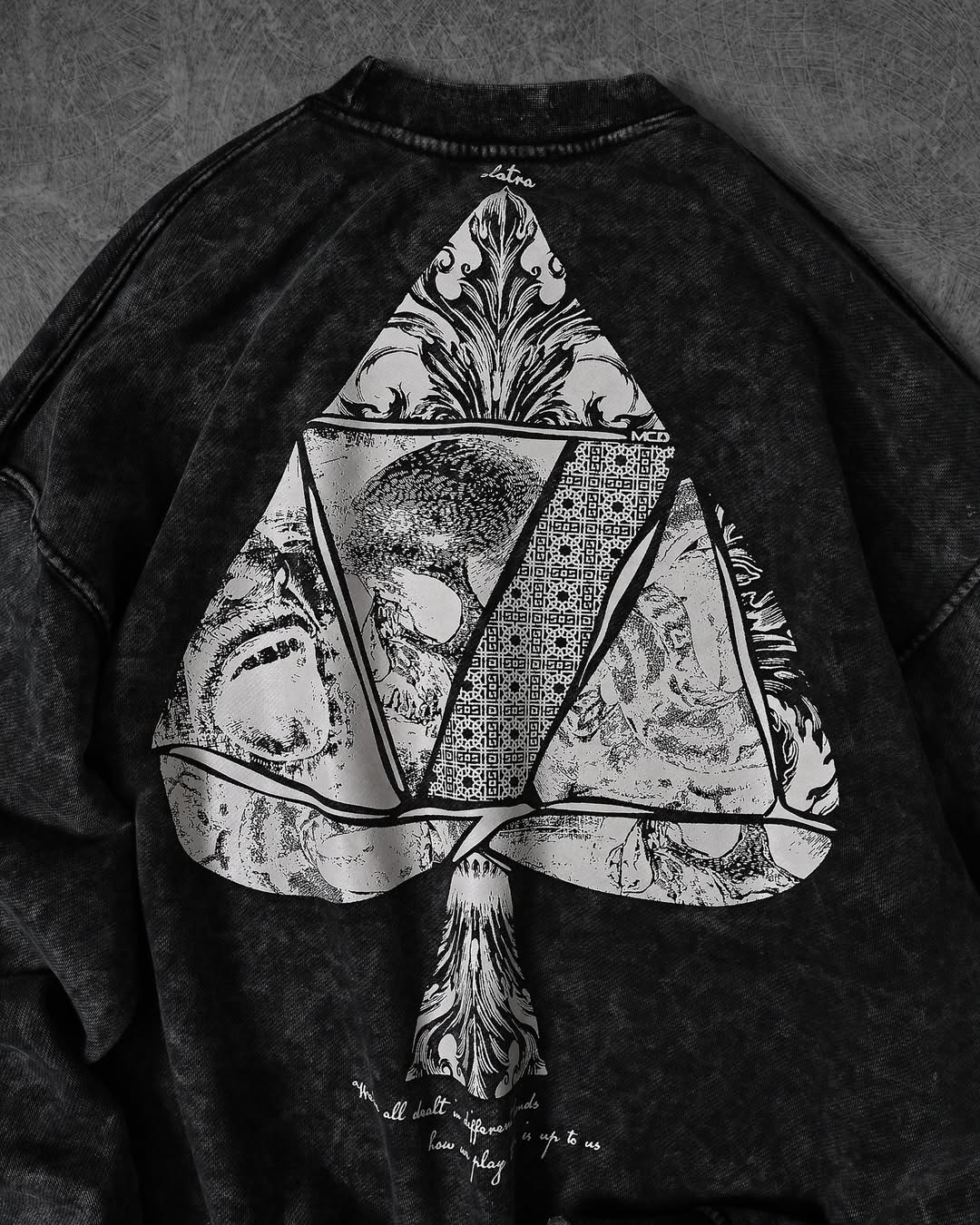 black, vintage‑washed crew neck T-shirt