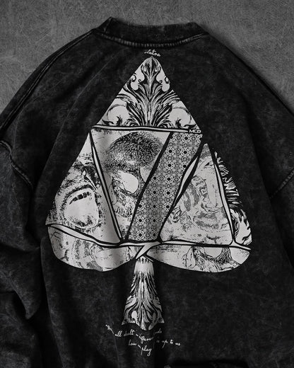 black, vintage‑washed crew neck T-shirt