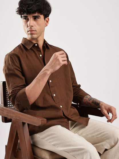 Chocolate Brown Pure Linen Solid
Shirt