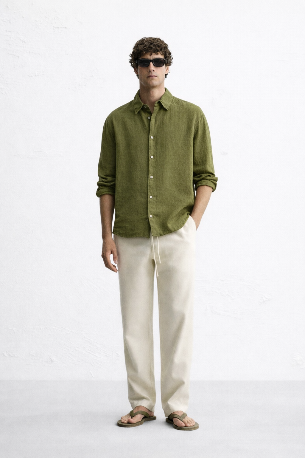 Olive green linen shirt