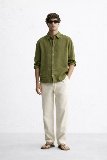 Olive green linen shirt