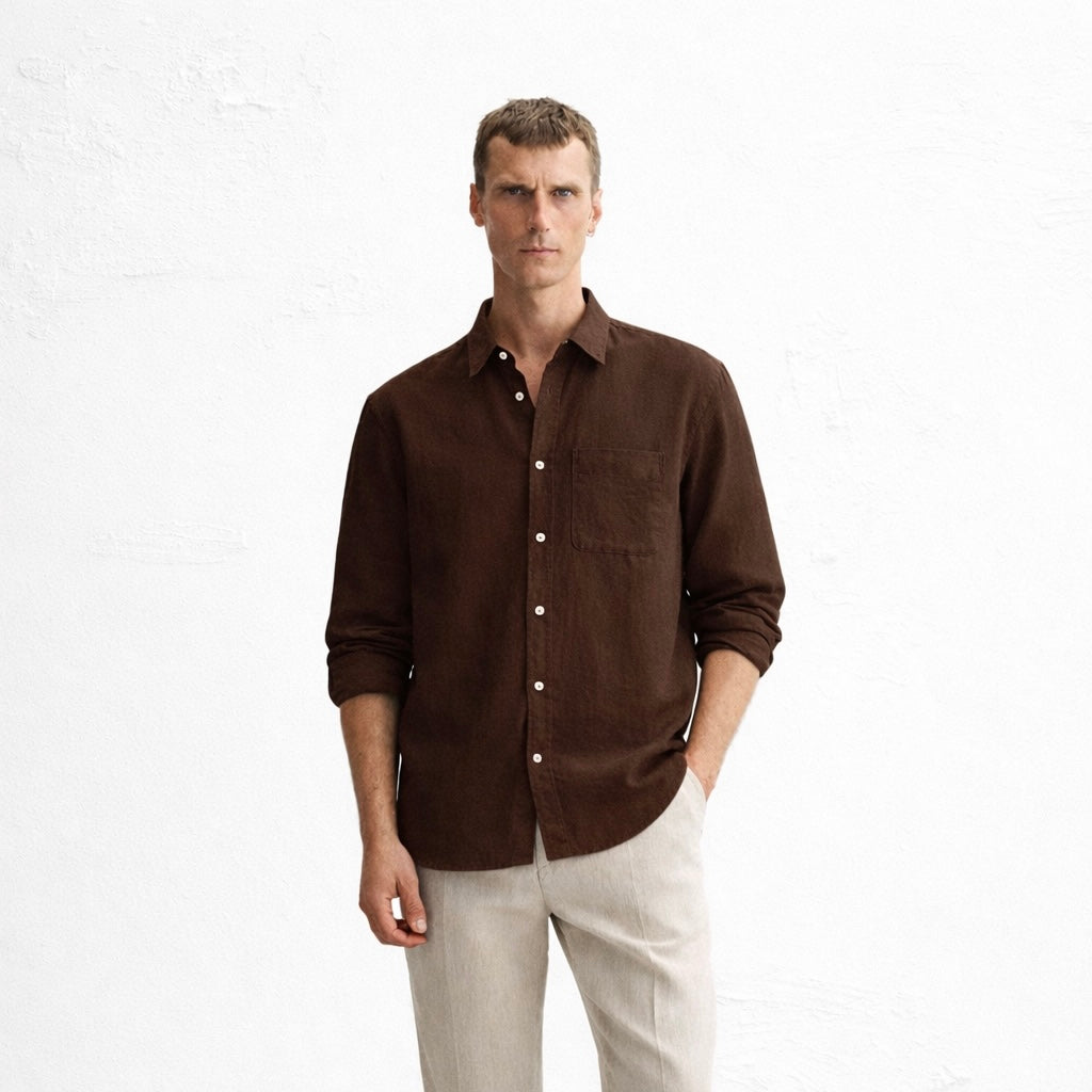 brown linen shirt