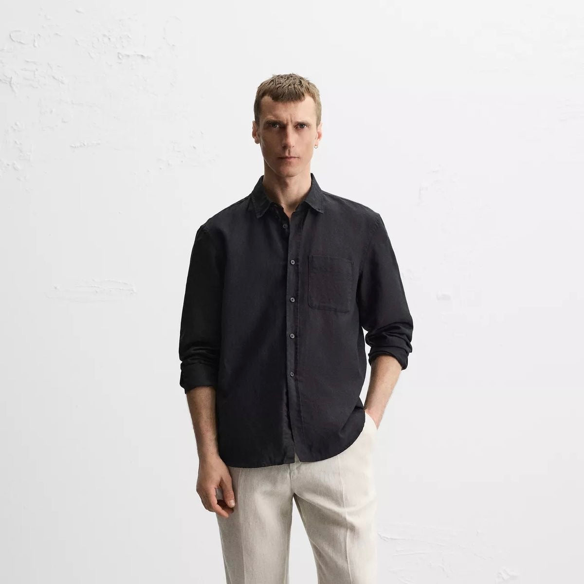 Solid black linen shirt