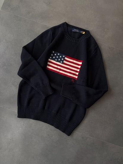 Navy‑blue knitted T-shirt