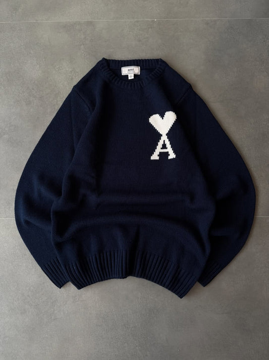 Navy‑blue knitted T-shirt