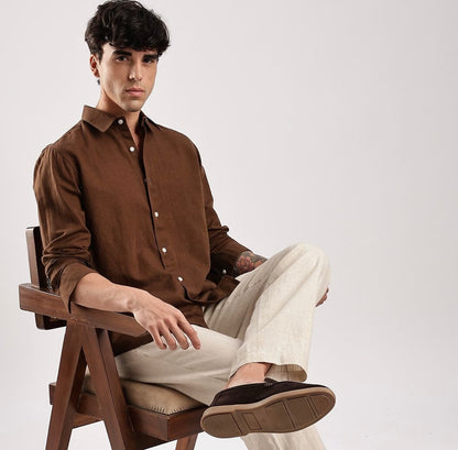 Chocolate Brown Pure Linen Solid
Shirt