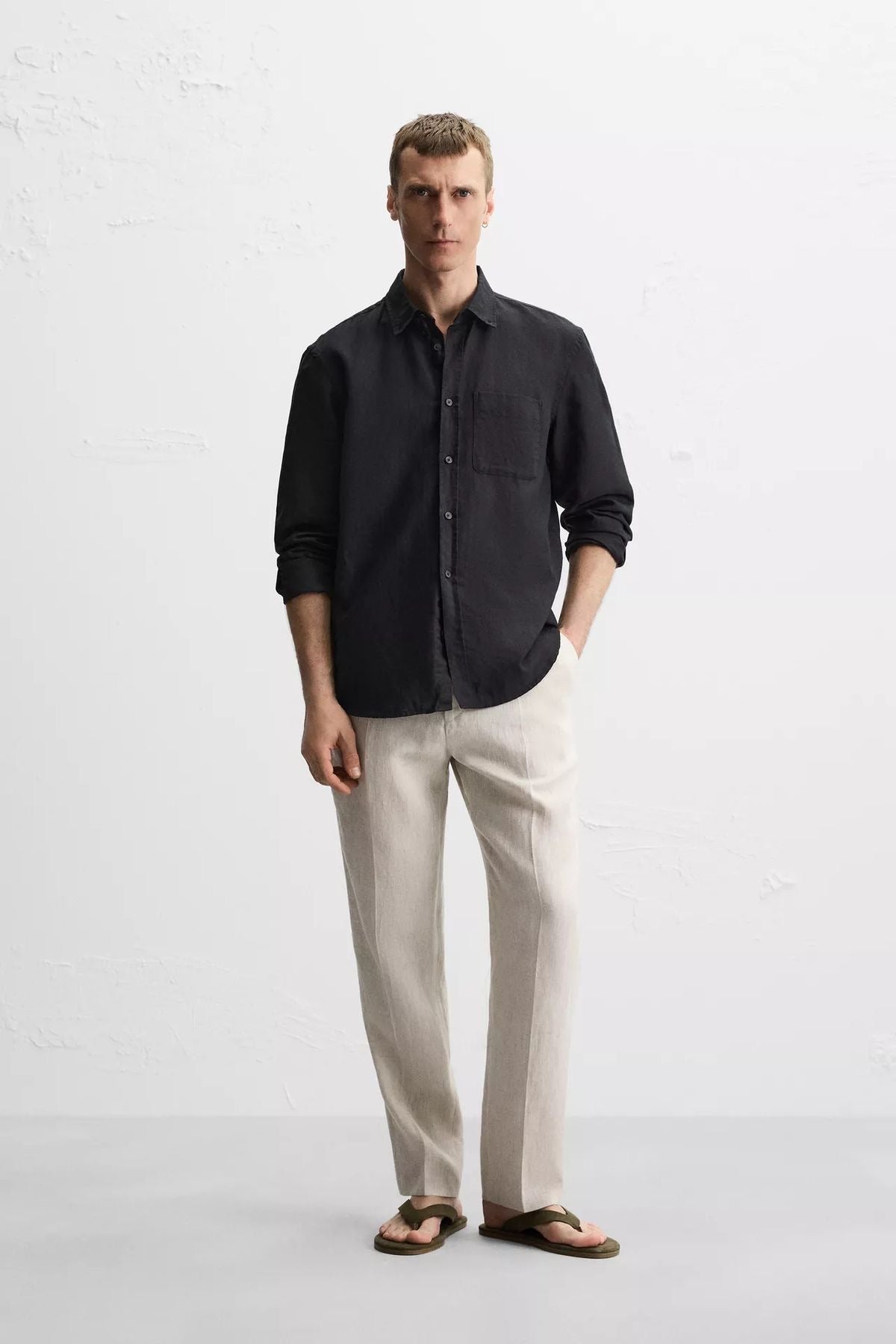 Solid black linen shirt