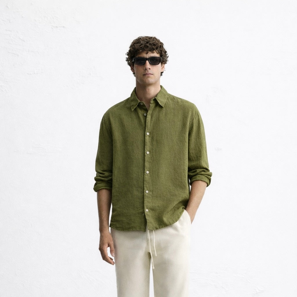 Olive green linen shirt