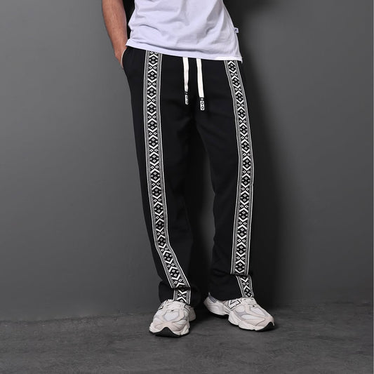 black jogger-style trousers